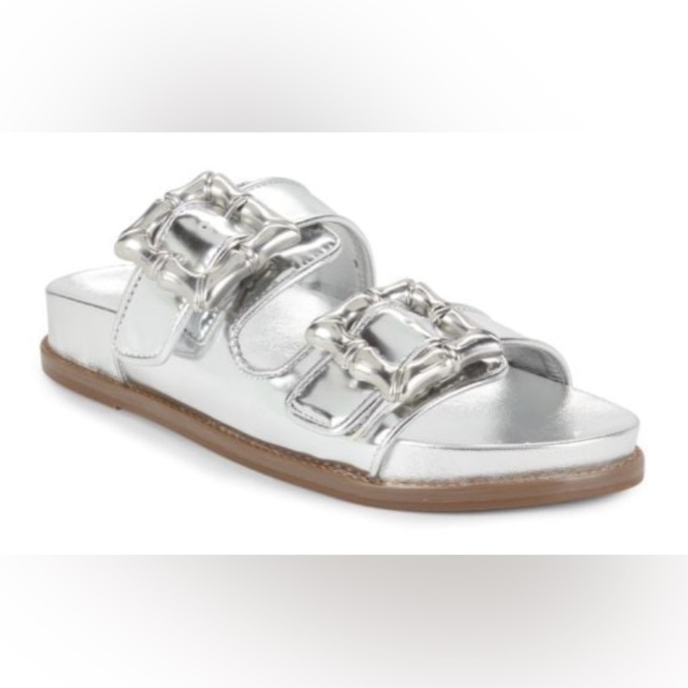 SCHUTZ Enola Metallic Leather Platform Sandals